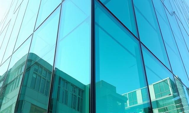 A modern building facade with large architectural glass panels